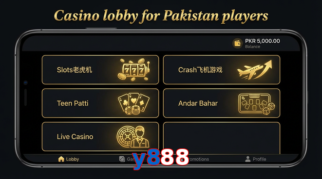 Lobby view of Y888 for Pakistan users